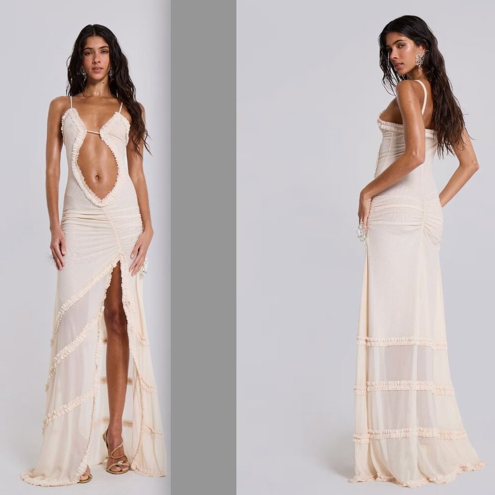Jaded London Fatale Maxi Dress In Vanilla UK 6